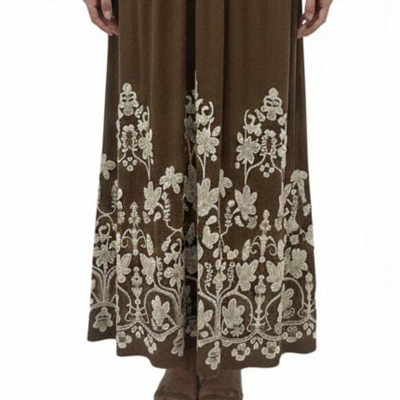 Max Studio Flowy Maxi Dress Brown White Floral Embroidery Festival Bohemian M - Picture 5 of 9